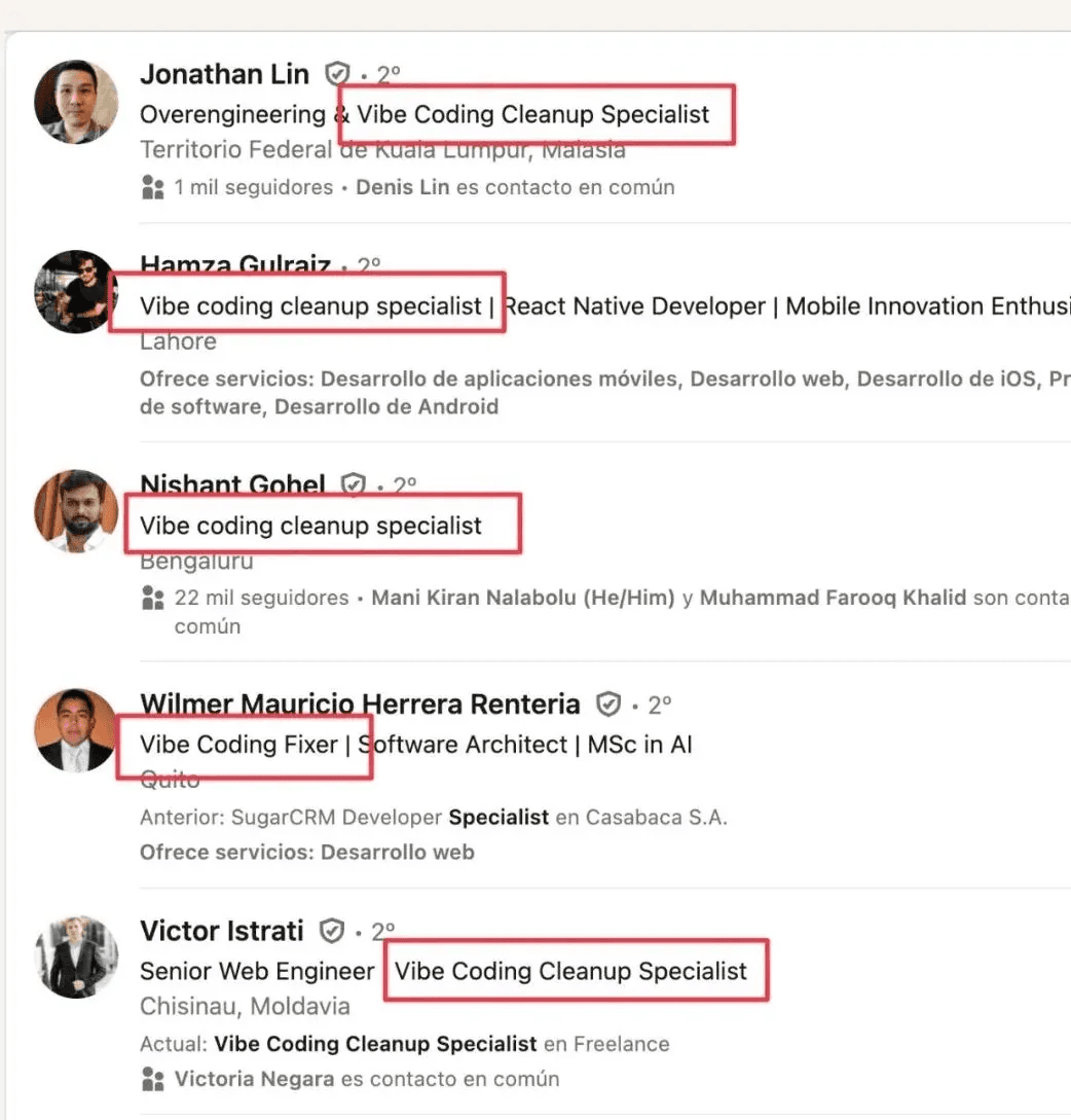 A job listing for a vibe coding cleanup specialist